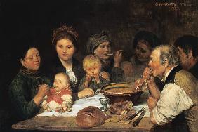 Arbeiterfamilie an einem Esstisch, Thueringen