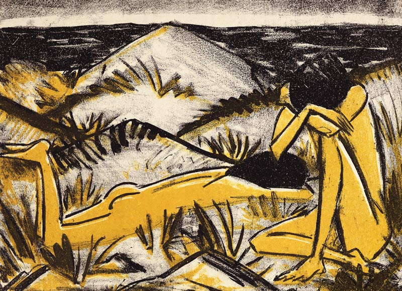 Zwei Mädchen in den Dünen, Sylt von Otto Mueller