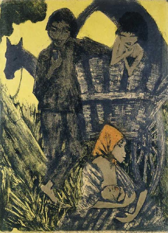 Zigeuner Familie am Planwagen. von Otto Mueller