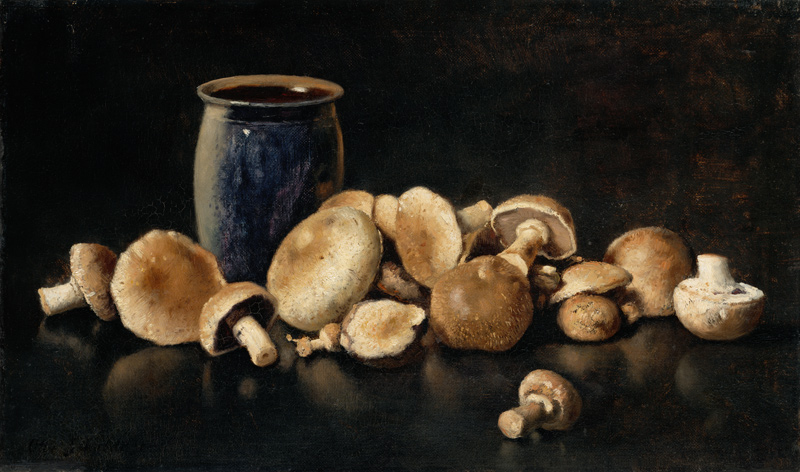 Stillleben mit blauer Vase und Pilzen von Otto Scholderer
