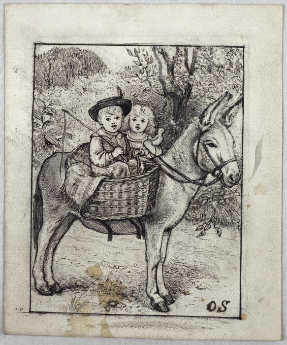 Ein Junge und ein Mädchen auf einem Esel von Otto Scholderer