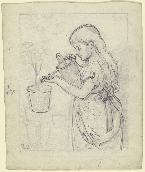 Mädchen beim Blumengießen von Otto Scholderer