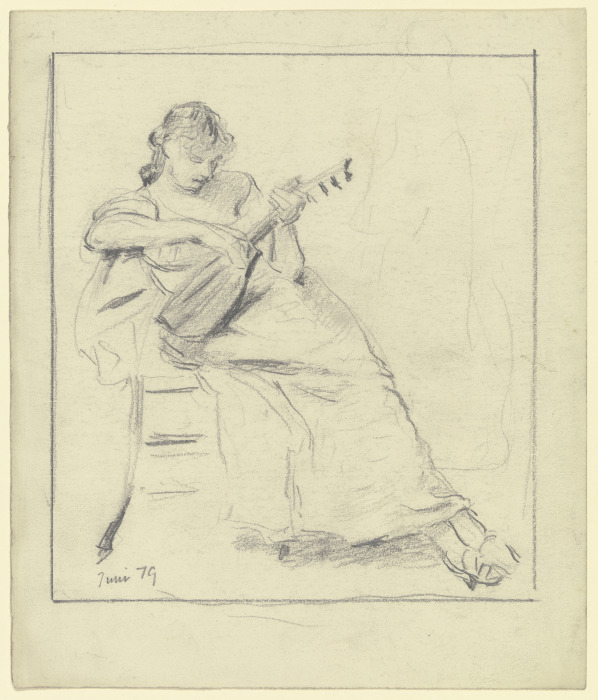 Sitzende junge Frau, Mandoline spielend von Otto Scholderer