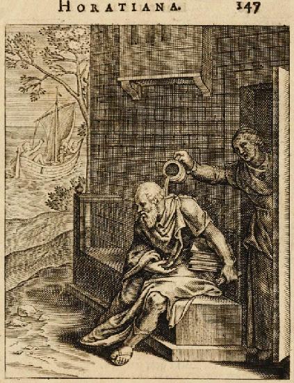 Xanthippe leert den Nachttopf aus. (Aus Emblemata Horatiana) 1607