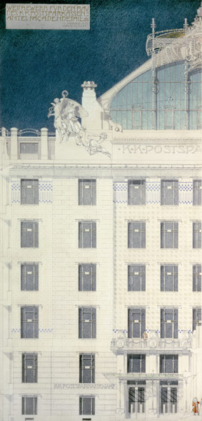 Wien, Postsparkasse, Fassadenaufriss von Otto Wagner
