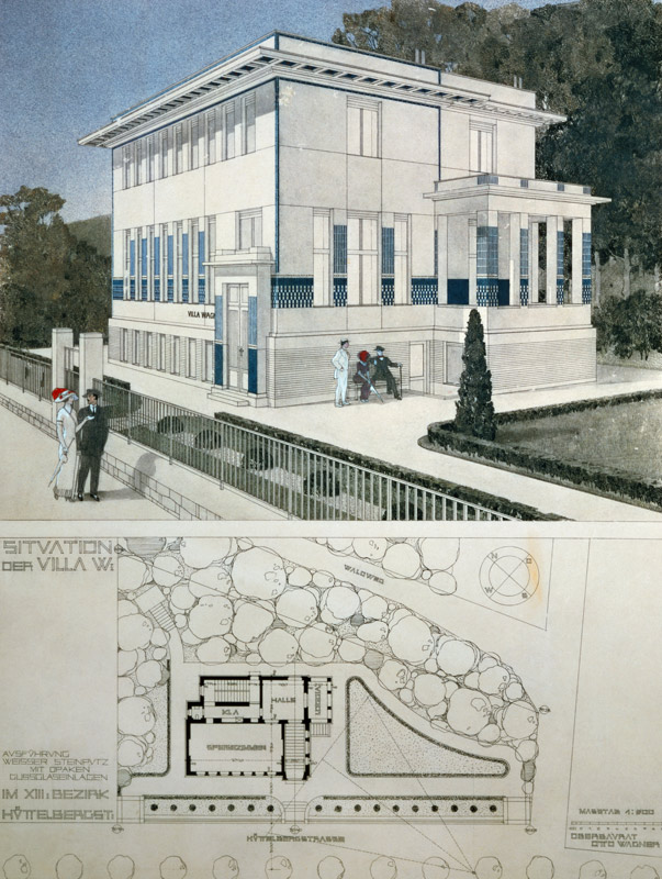 Villa Wagner, Vienna, design showing the exterior of the house, built of steel and concrete in sever von Otto Wagner