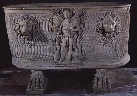 Borghese sarcophagus decorated with the Good Shepherd and heads of lions von Paleo-Christian