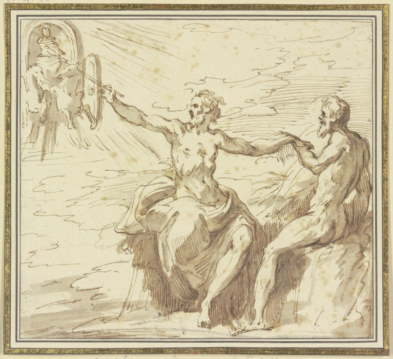 Prometheus holt das Feuer vom Sonnenwagen und belebt den Menschen von Paolo Farinati