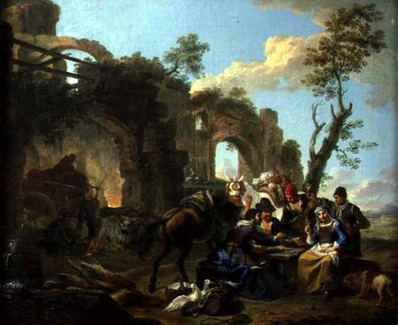 Horsemen Resting among Classical Ruins with a Fortune Teller von Paolo Monaldi