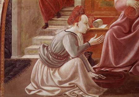The Birth of the Virgin, detail of a seated maid servant from the fresco cycle of the Lives of the V von Paolo Uccello