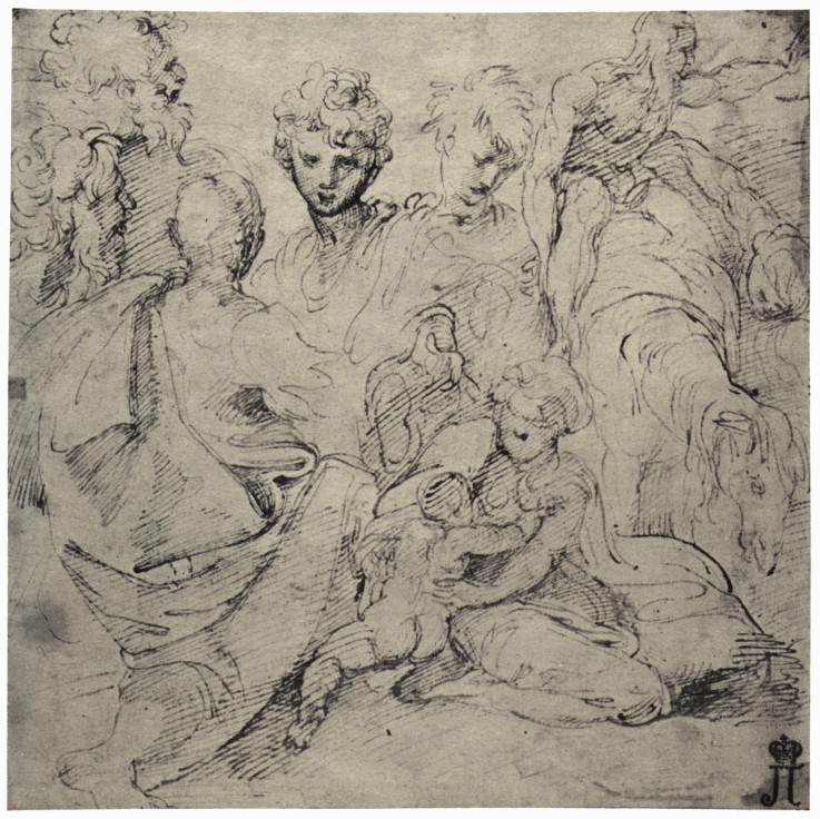 Studienblatt zu einem Fresko von Parmigianino