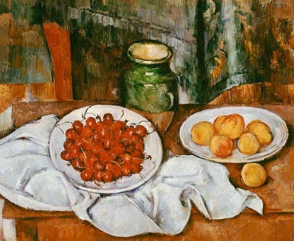 Stillleben mit Kirschen und Pfirsichen von Paul Cézanne