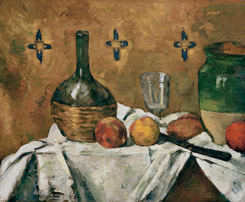Stilleben mit Flasche,  Glas von Paul Cézanne