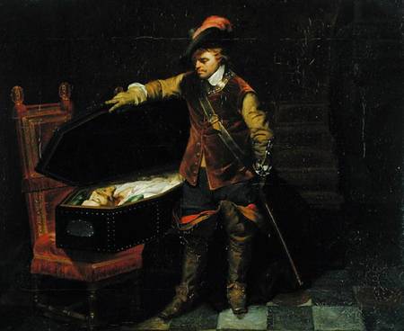 Oliver Cromwell (1599-1658) with the Coffin of Charles I (1600-49) von Hippolyte (Paul)  Delaroche