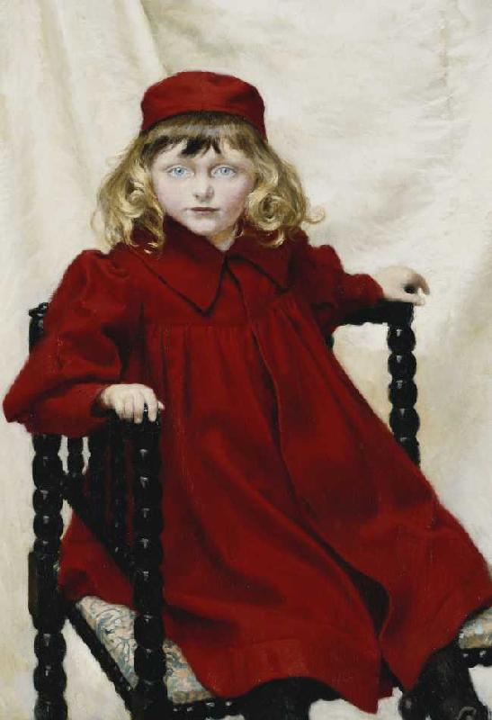 Portrait von Harriet Fischer in einem roten Kleid von Paul Fischer