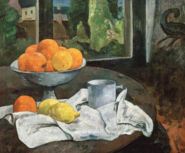 Oranges et citrons avec vue von Paul Gauguin