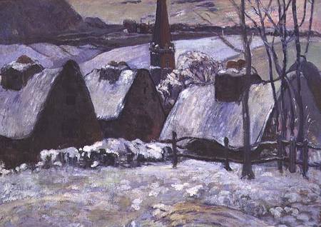 Breton village under snow von Paul Gauguin