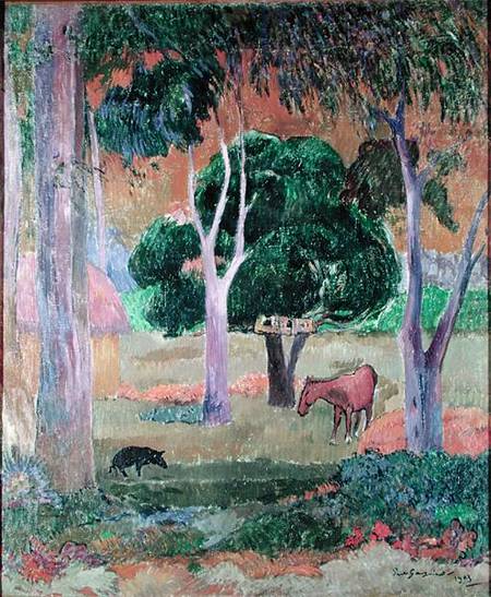 Dominican Landscape or, Landscape with a Pig and Horse von Paul Gauguin