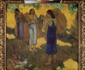 Drei Tahitianerinnen auf gelbem Hintergrund 1899