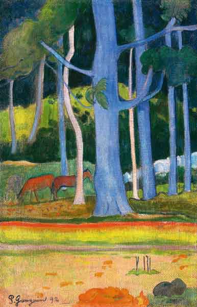 Landschaft mit blauen Bäumen (Paysage aux troncs bleus) von Paul Gauguin
