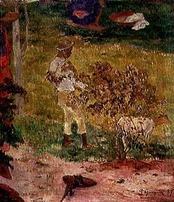 Junge mit Ziege auf Tahiti. (Detail aus Conversation Tropiques) von Paul Gauguin
