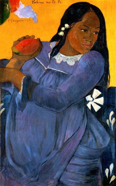 VAHINE NO TE VI (Frau in blauem Kleid mit Mangofrucht) von Paul Gauguin