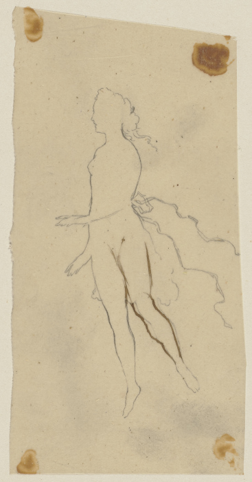 Titania, unbekleidet und mit wehendem Haar, schwebend, nach links von Paul Konewka
