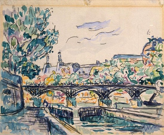 Bank of the Seine near the Pont des Arts, with a view of the Louvre (pen & ink with w/c and gouache  von Paul Signac