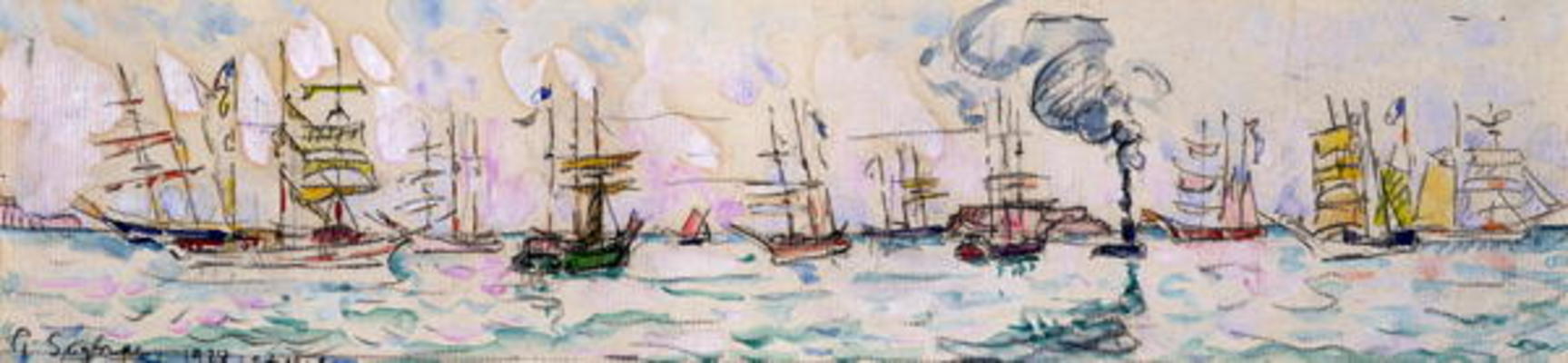 The Departure of the Fishing Trawlers to Newfoundland, 1928 (w/c on paper) von Paul Signac
