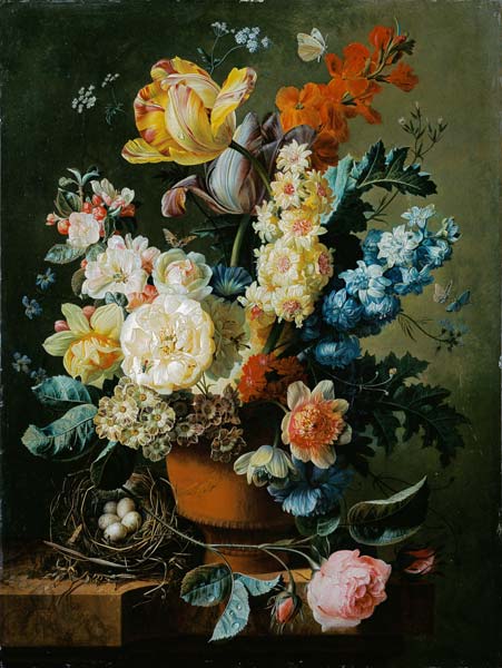 Blumenstilleben mit Vogelnest von Paul Theodor van Brussel