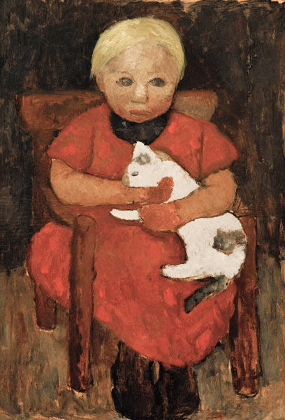 Sitzendes Bauernkind mit Katze von Paula Modersohn-Becker