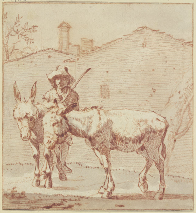 Zwei Esel und ihr Treiber von Paulus Constantijn la Fargue