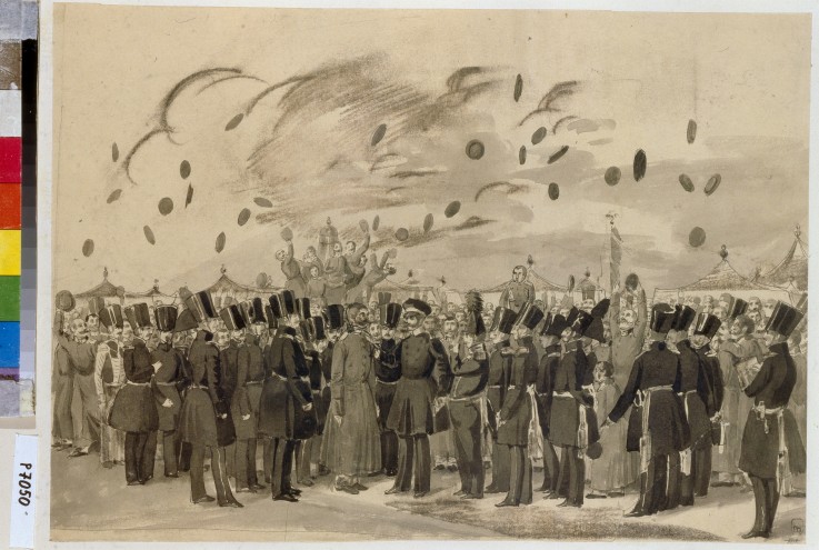 Großfürst Michael Pawlowitsch besucht das Heerlager von Leib-Garde-Regiment Finnland am 8. Juli 1837 von Pawel Andrejewitsch Fedotow