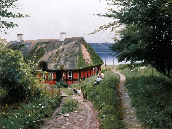 Sommeridylle vor der Fischerhütte von Peder Mørk Mønsted