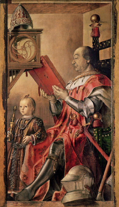 Portrait of Federigo da Montefeltro, Duke of Urbino (1422-82) and his son Guidobaldo (d.1508) von Pedro Berruguete