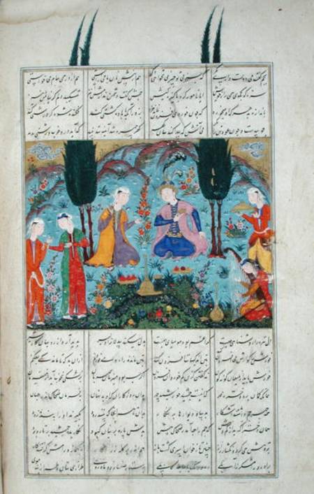 Ms D-184 fol.381a Court Scene in a Garden, illustration from the 'Shahnama' (Book of Kings) von Persian School
