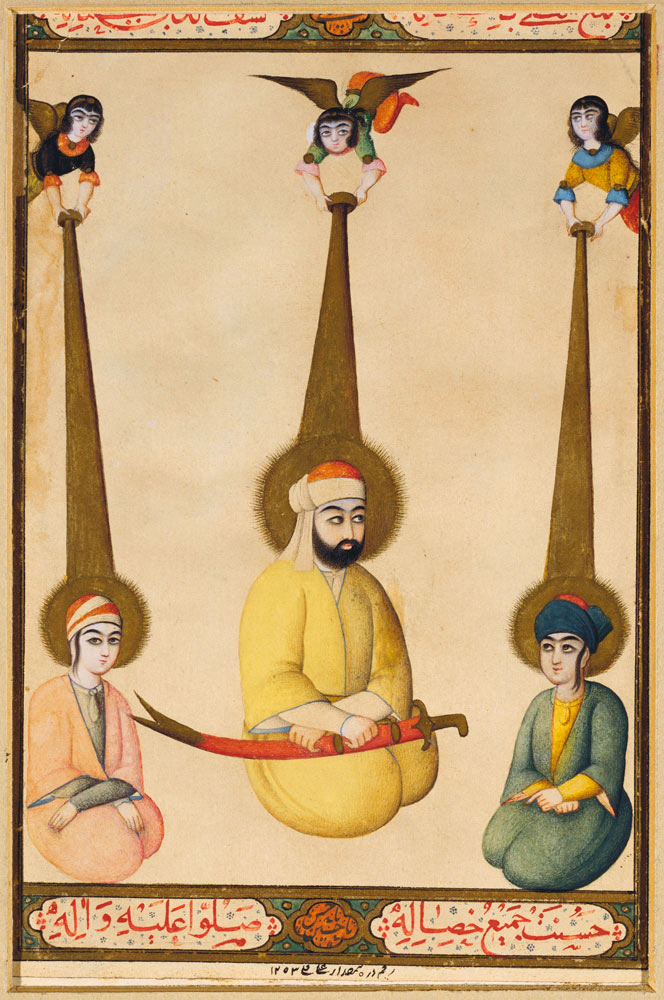 The first three Shiite Imams: Ali with his sons Hasan and Husayn, illustration from a Qajar manuscri von Persian School