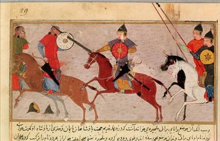 Ms Pers.113 f.29 Genghis Khan (c.1162-1227) Fighting the Tartars von Persian School