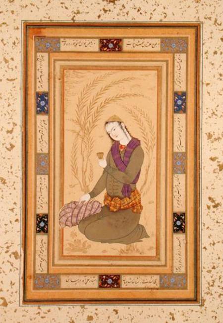 Seated youth holding a cup, from the Large Clive Album von Persian School