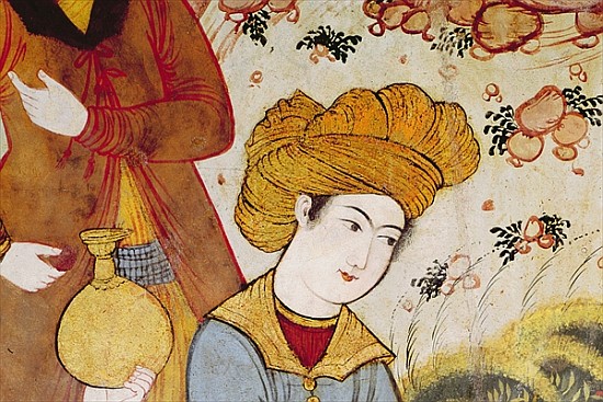 Shah Abbas I (1588-1629) and a Courtier offering fruit and drink (detail of 155563 depicting the hea von Persian School
