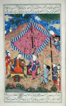 Ms D-184 fol.203a The Tent of the Persian Army, illustration from the 'Shahnama' (Book of Kings) c.1510-40