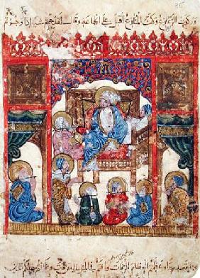 Ms c-23 f.16b Literary Meeting, from 'The Maqamat' (The Meetings) by Al-Hariri (1054-1121) c.1240