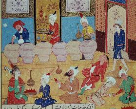 Fol.33v, Detail of a banquet with musicians, from a book of poems Hafiz Shirazi 1554