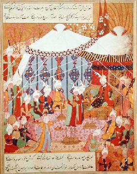 Or.1359 fol. 35 v. Sultan Bayazid Captured by Timur (1370-1405) from the Zafenamah 1552