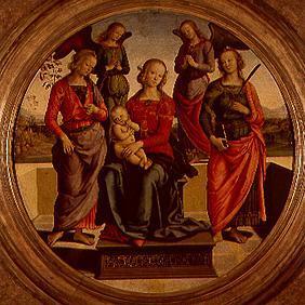 Thronende Madonna umgeben von Engeln und Heiligen
