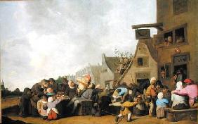 A Village Scene with a Dentist Pulling Teeth and Peasants Fighting Outside a Tavern c.1630-40