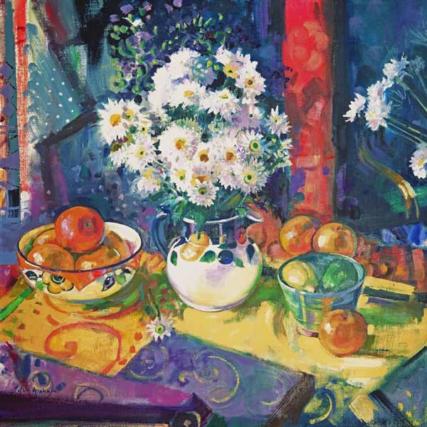 Flowers and Fruit in a Green Bowl, 1997 (oil on canvas)  von Peter  Graham