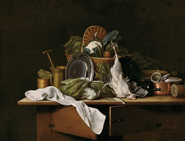 Stillleben mit Gemüse und totem Huhn von Peter Jakob Horemans