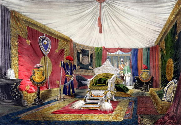 View of the tented room and ivory carved throne, in the India section of the Great Exhibition of 185 von Peter Mabuse
