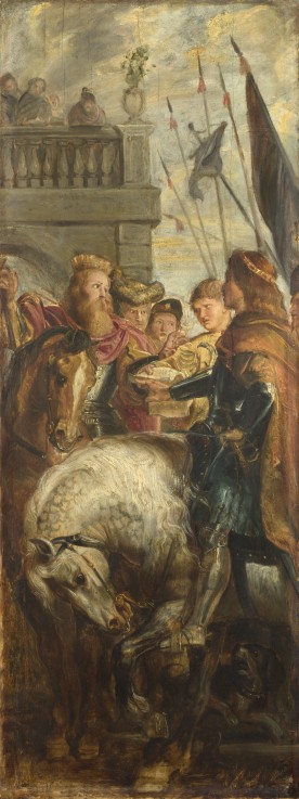 Könige Clothar und Dagobert diskutieren mit einem Boten von Kaiser Mauritius. (Entwurf für Altar der von Peter Paul Rubens